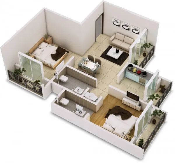 24 mẫu thiết kế căn hộ 2 phòng ngủ cho vợ chồng trẻ