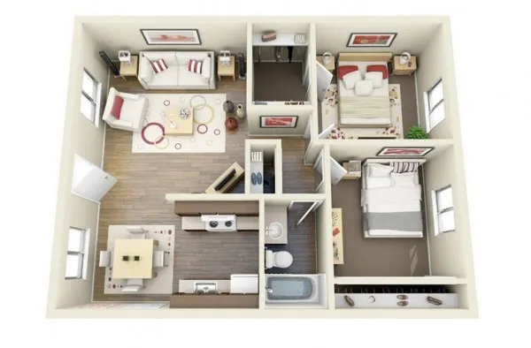 +50 mẫu thiết kế căn hộ 2 phòng ngủ đẹp & khoa học